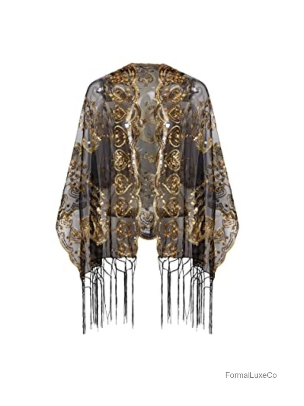 Sequin Fringed Evening Shawl Wrap 1920s Flapper Party Cape Cover Up
